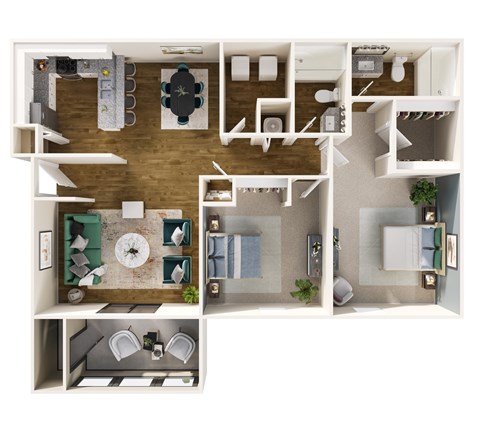 Floor plan for 2 beds, 2 baths, 1182 sqft